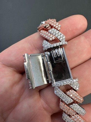 Collana MOISSANITE Miami maglia cubana punta catena argento 925 placcato oro rosa ghiaccio - Foto 17 di 24