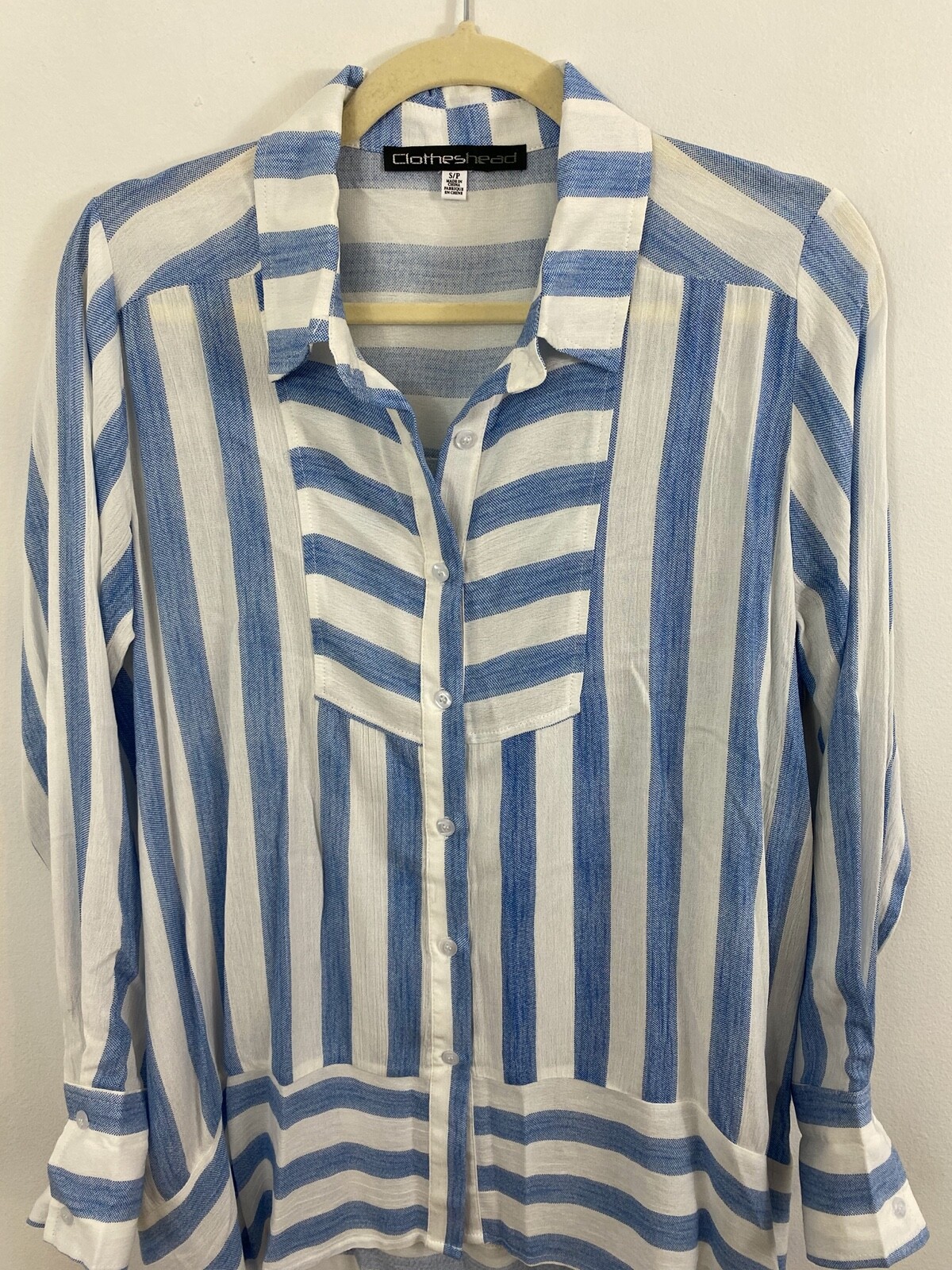 ClothesHead Blue Striped Button Front Collared Sh… - image 2