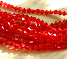 5 strands 8" 4mm Light Siam Red faceted bicone crystal glass beads