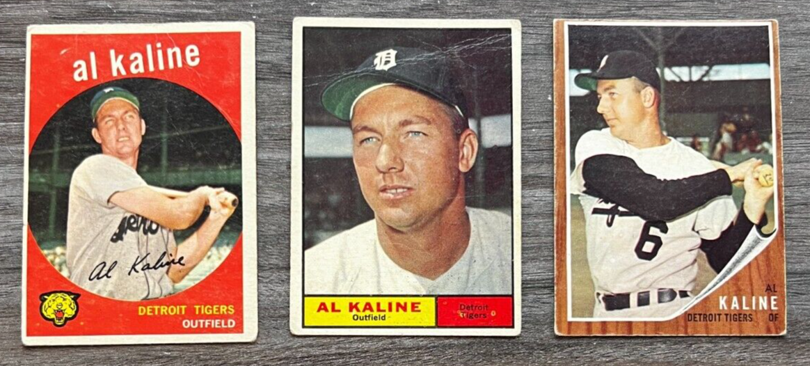 Al Kaline 3 Baseball Card Lot 1959, 1961, 1962 Detroit Tigers HOF