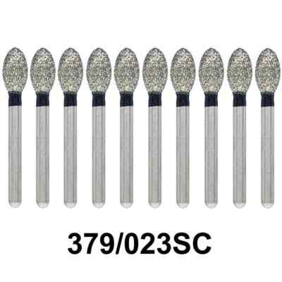 10Pcs Dental Diamond Bur FG Egg Football 379/023SC Super Coarse High Speed Black