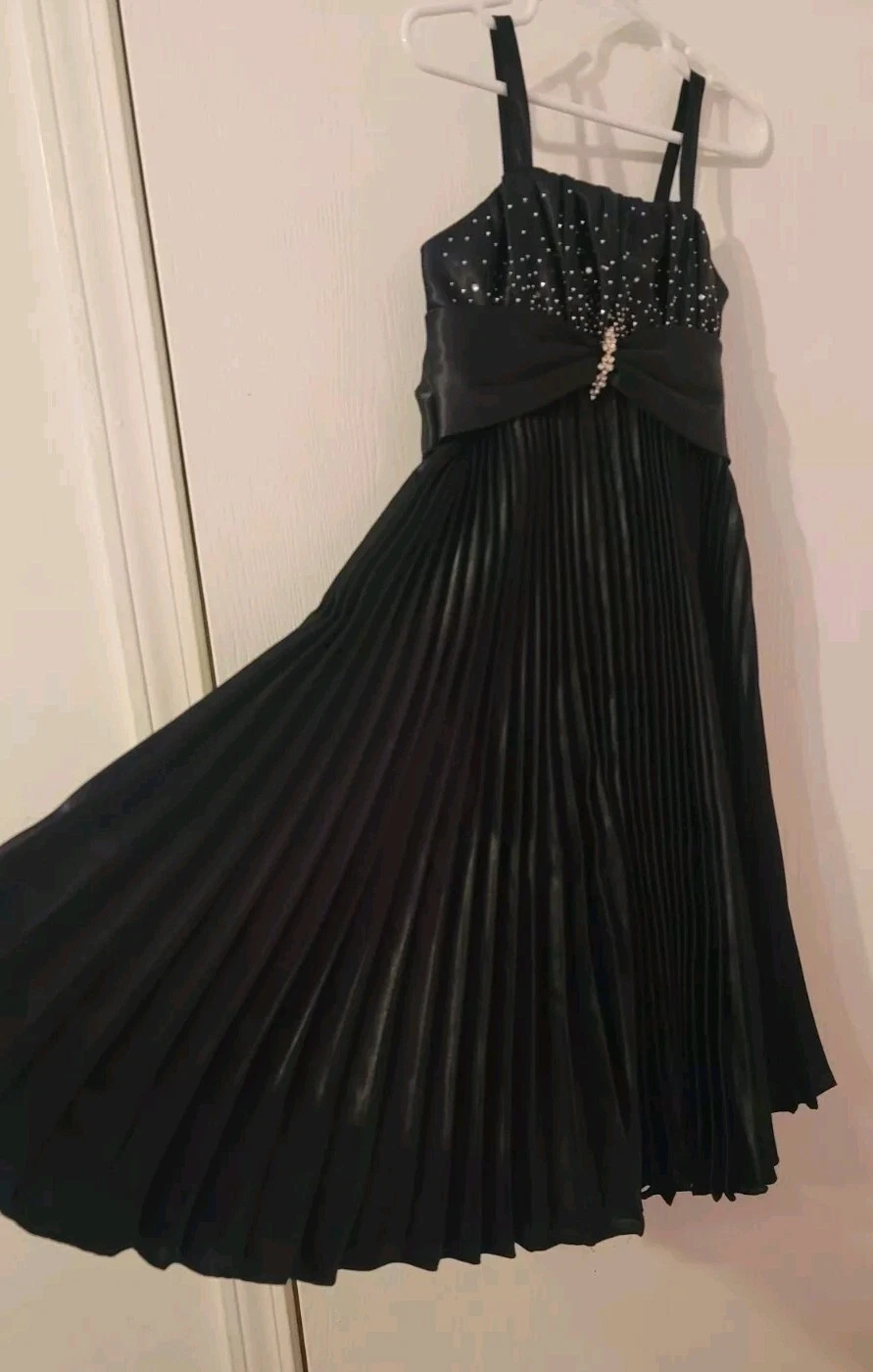 Lily Kids Black Formal Dress Wedding Flower Girl Kids Size 4-5 Rhinestones Party