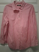 Ralph Lauren Womens Shirt 18W Dark Pink White Stripe Button Dn Long Sl Coton EUC