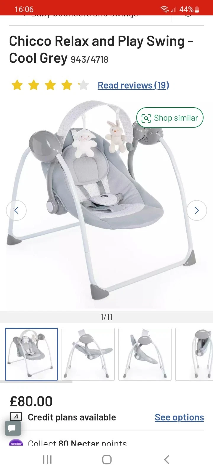 Chicco Swing Relax and Play - Grey