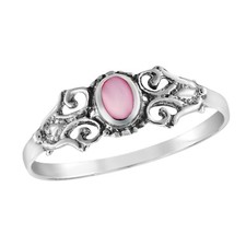 Timeless Vintage Beauty Oval Pink Mother of Pearl Sterling Silver Band Ring-7