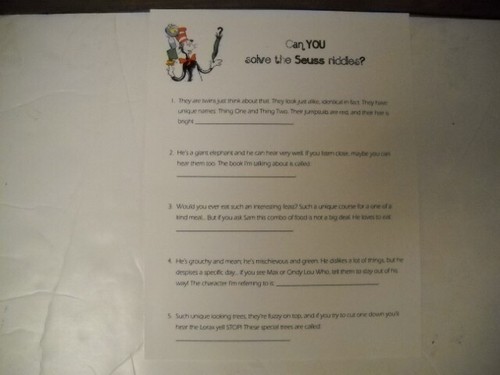 Dr. Seuss Book Titles & Character Names Activity Set Laminated Brand New Cute! - Picture 7 of 8