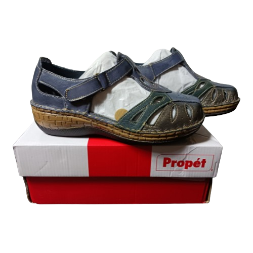 Propet Jenna Leather Sandal Wide Width Denim Mult US Size 6WSA003L