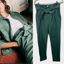 Sezane High Rise Paperbag Waist Pants Size 38 French US Size 6 Jade Green Belted