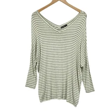 Cotton On T Shirt Top Womens XS Cream Black Striped Knit Viscose V Neck Pullover