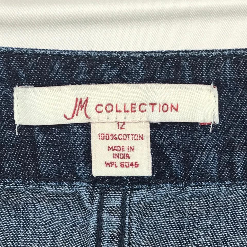 Saia jeans feminina JM Collection com botões 12 (cintura 33 polegadas) azul algodão 2 bolsos - Imagem 3 de 4