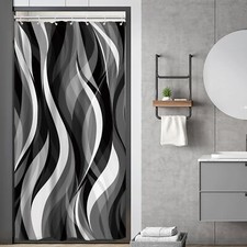 Stall Small RV Black White Grey Shower Curtain Half Size Narrow Abstract Stri...