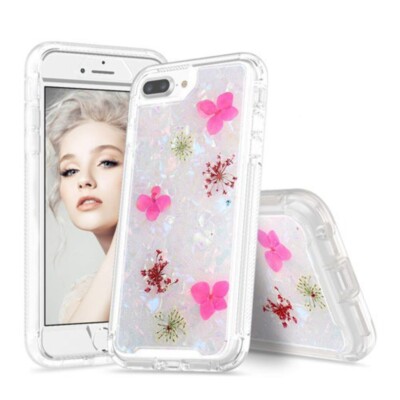 for iPhone 6/6s/7/8 Plus Pressed Real Dried Flower Case WHITE