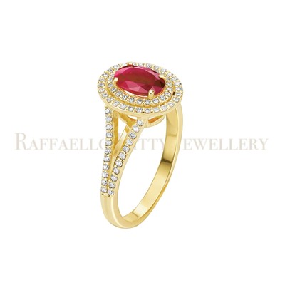 Rubin & Diamant Ring massiv 14k Gelbgold natürlicher Geburtsstein Juli Geschenk für Mama