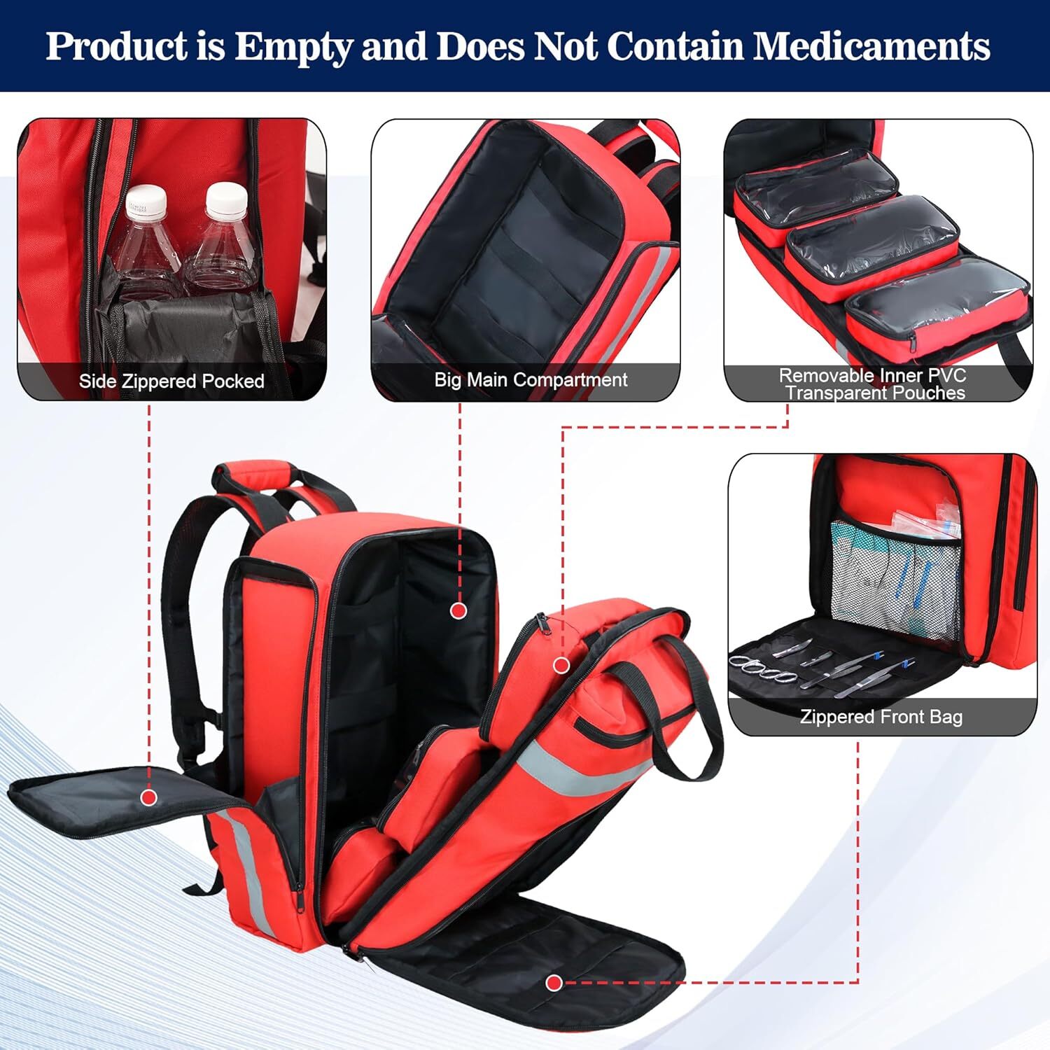 First Aid Trauma Backpack - EMS Medi-cal Tactical Molle Bag - Red ...