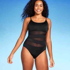 Women's Mesh Front One Piece Swimsuit - Shade  Shore Black Size Large 12-14