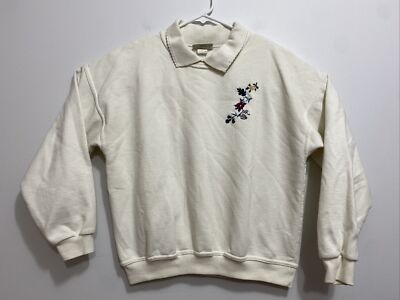 Vintage Northern Reflections Collared Sweatshirt Womens Small Cream Embroidered