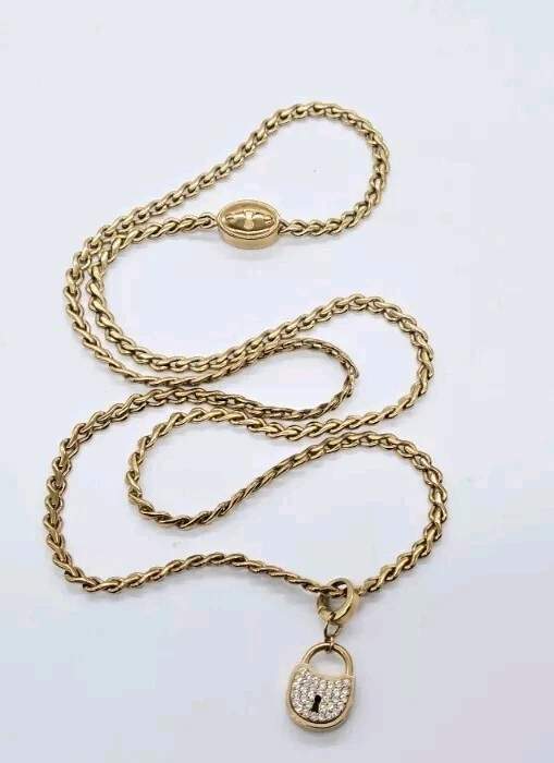 Collar de cadena FOSSIL Lock Charm oro rosa con bloqueo de cristal 26 pulgadas Foto 3 de 4