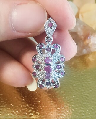 NEU ECHTER RUBIN MIT ANHÄNGER STERLINGSILBER RHODINIERT