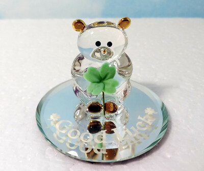 GLASS BARON ''Good Luck''  BEAR  4-Leaf Clover Swarovski Crystal  # S2 161-C ~ NIB