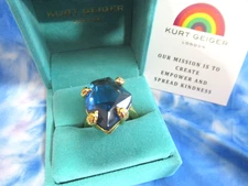 KURT GEIGER LONDON Asymmetrical Eagle  BLUE Stone Cocktail Ring Size 8 NIB