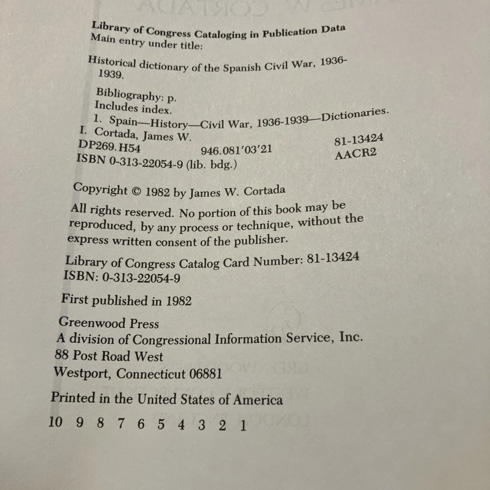 Historical Dictionary of the Spanish Civil War, 1936-1939 (1982, hardcover) - Image 4 of 4