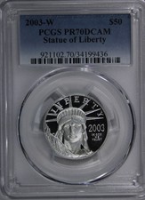 2003 W $50 Platinum American Eagle Proof 1/2 oz PCGS PR70 DCAM 2900.00 per troy oz