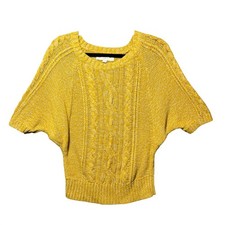 Suéter Ann Taylor LOFT Amarillo Mostaza Tejido con Cable Dolman Manga Corta Algodón S