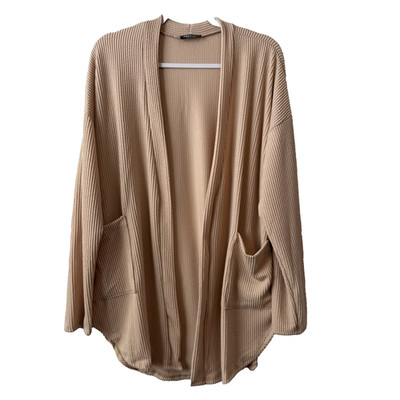 Heimish USA Women s M Boho Chic Lightweight Ribbed Open Cardigan Neutral Beige