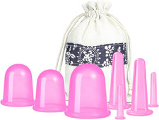 7-Pc Pink Silicone Cupping Therapy Set for Body  Face Massage