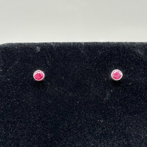 Natural Ruby Stud Earrings Sterling Silver 4mm Round Faceted India 925 Marked - Picture 2 of 7