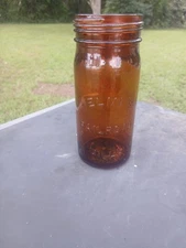 Helmes Railroad Mills Mason Jar Amber Mason Jar Antique