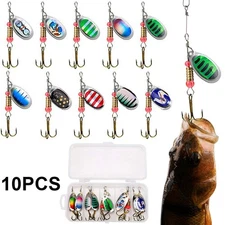 10Pcs Spinner Bait Fishing Spoon Lure Treble Hooks for Freshwater Seawater