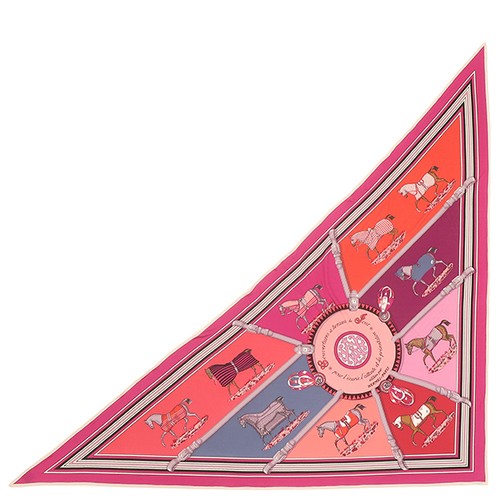 HERMES Stall Carre 90 Triangle Jean silk  Pink x multicolor [COUVERTURES E