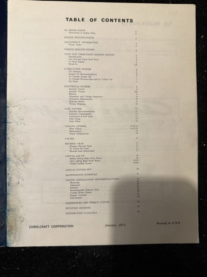 Chris Craft 307-Q 327-Q - 350-Q Operators Manual Vintage Marine 1971 - Image 2 of 3