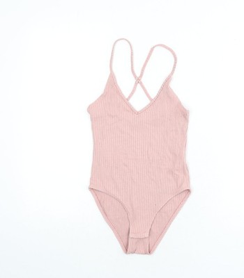 Topshop Damen rosa Viskose Body Einteiler Größe 10 Druckknopf - gerippt