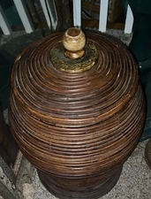 Vintage MCM Pencil Reed Lidded Basket Beautiful Rich Earthy Appeal Home Decor