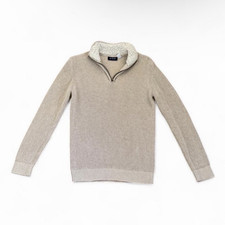 The Children's Place Boys 14 Beige Mock Neck 1/4 Zip Knit Sweater Faux Fur