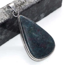 925 Silver Plated Ruby In Fuchsite Pendant Handmade Jewelry Size 2.2" JW