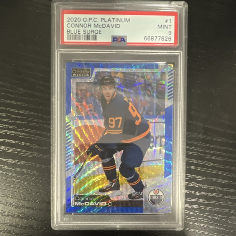 O-Pee-Chee Platinum 2020-21 Blue Surge Connor McDavid 1 Edmonton Oilers PSA 9