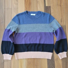 Elodie Sweater Women's Size Small Striped Multi-color Gray Purple Blue Pullover