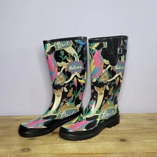 The Sak Tall Rain Boots - Black/Multi-Color Happy & Free Nature Women's Size 10