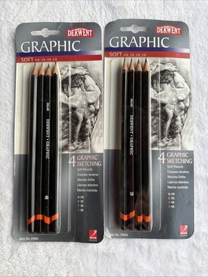 2 Pack Derwent Graphic Soft Pencils HB 2B 4B 6B Sketching Artist