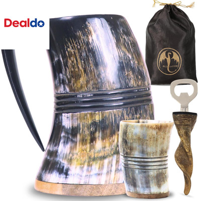 Viking Drinking Horn Mug, 16-20Oz| Shot Glass and Bottle Opener| Unique Handmade