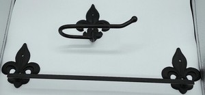 Fleur-De-Lis Towel Bar Bath Iron Rack Wall Mounted Bathroom Decor