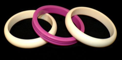 Sobral Sortidos Unico 3 Stacked PB14 Bangles White &Purple Artist Made Bracelets - Picture 2 of 5