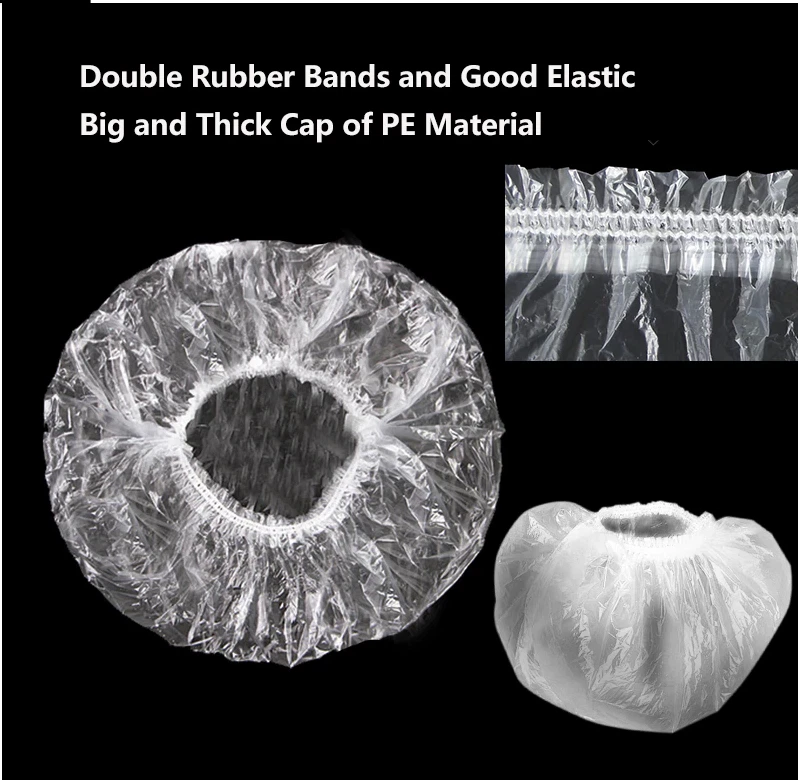 100Pcs Disposable Shower Caps Clear Shower Caps Plastic Hair Elastic Hair Caps