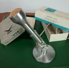 Vintage VM Benton Microphone and Stand Music Radio Mid Century Audio Stainless