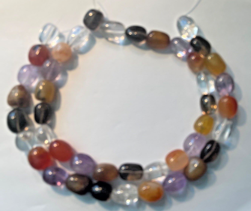 COLORFUL ONE STRAND 15" OVAL SMOOTH NUGGETS QUARTZ AMETHYST AGATE SMOKY QUARTZ - Picture 2 of 5