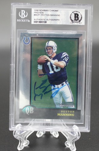 PEYTON MANNING SIGNED 1998 BOWMAN CHROME ROOKIE CARD RC BECKETT SLABBED BAS AUTO