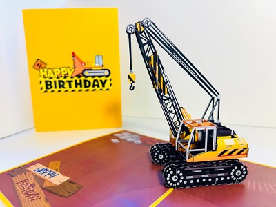 Origami Pop Cards Happy Birthday CRANE Truck 3D Pop Up Greeting Card KID BOY